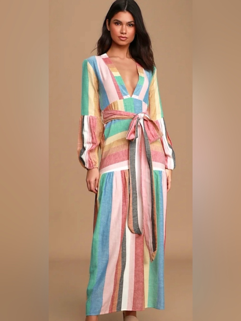 Sincerly Jules Pastel Rainbow Stripe Maxi Dress